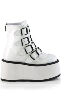 Demonia DAMNED-105 White Holo Flatform Ankle Boots