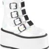 Demonia DAMNED-105 White Holo Flatform Ankle Boots