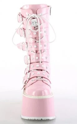 Demonia DAMNED-225 Baby Pink Holographic Boots