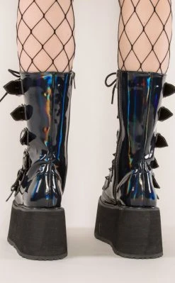 Demonia DAMNED-225 Black Holographic Boots (Au Stock) Shoes