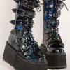 Demonia DAMNED-225 Black Holographic Boots (Au Stock) Shoes