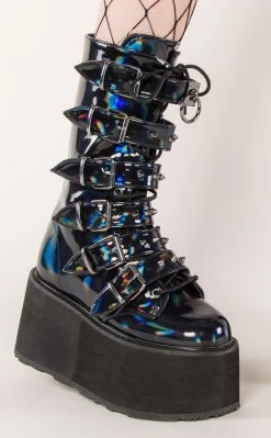 Demonia DAMNED-225 Black Holographic Boots Shoes 9 Demonia DAMNED-225 Black Holographic Boots Shoes