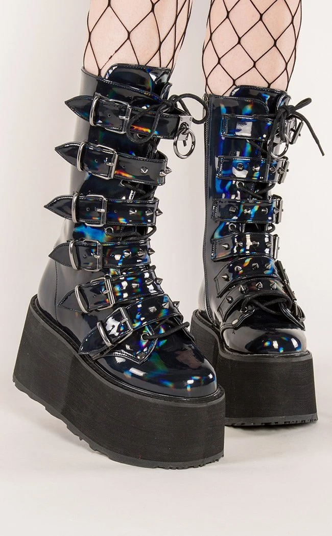 Demonia DAMNED-225 Black Holographic Boots Shoes 3 Demonia DAMNED-225 Black Holographic Boots Shoes