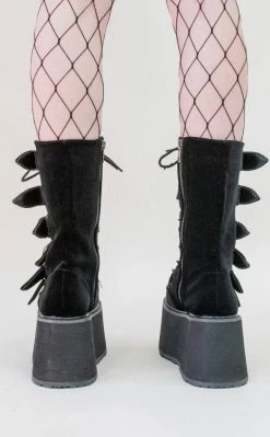 Demonia DAMNED-225 Black Velvet Boots Shoes