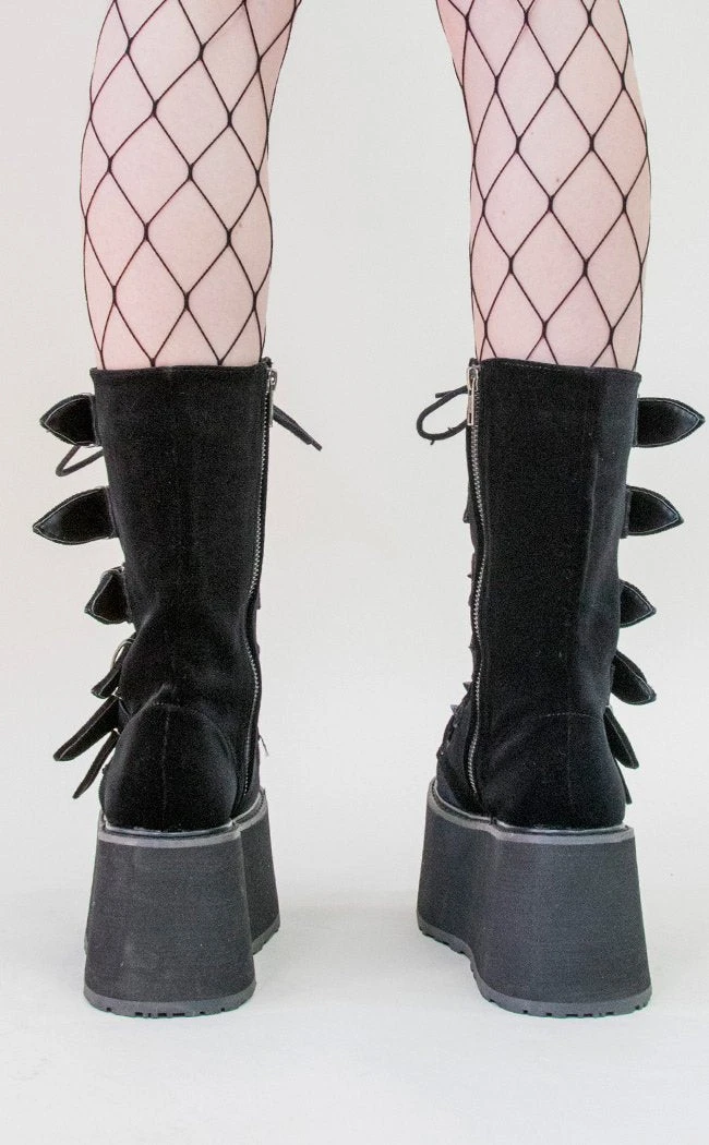 Demonia DAMNED-225 Black Velvet Boots Shoes 4 Demonia DAMNED-225 Black Velvet Boots Shoes