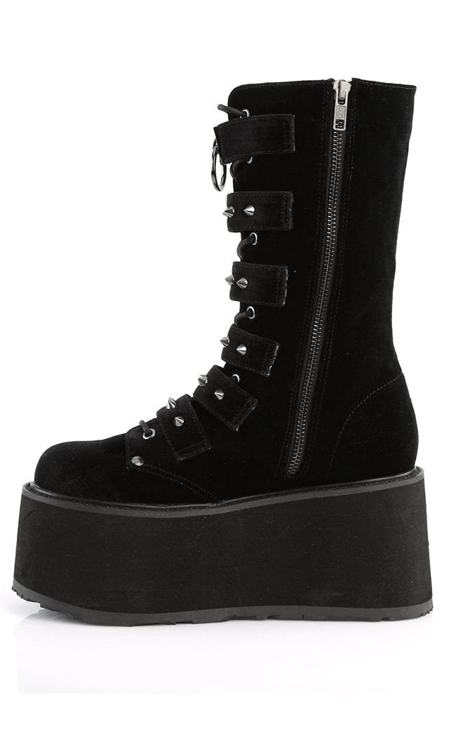 Demonia DAMNED-225 Black Velvet Boots Shoes 7 Demonia DAMNED-225 Black Velvet Boots Shoes