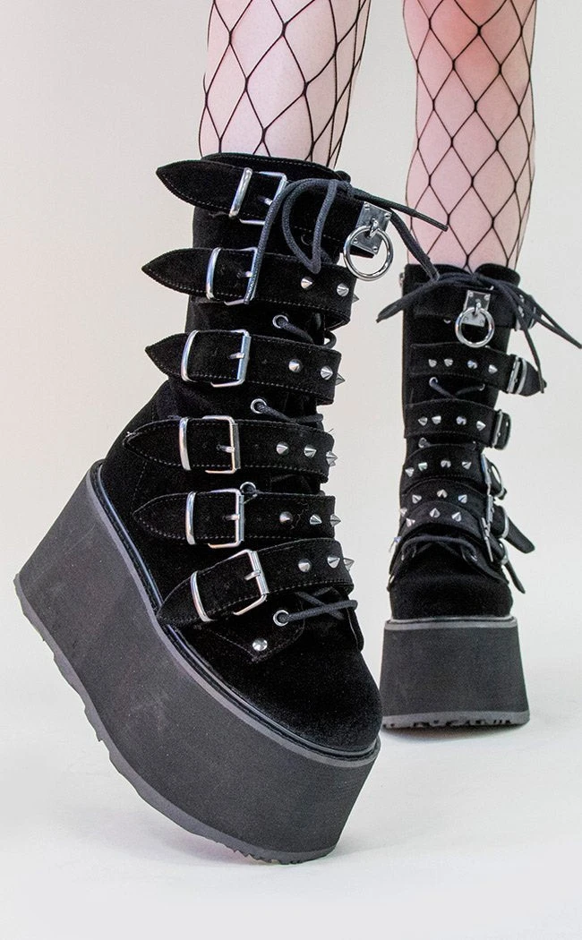 Demonia DAMNED-225 Black Velvet Boots Shoes 3 Demonia DAMNED-225 Black Velvet Boots Shoes