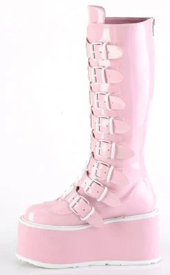 Demonia DAMNED-318 Baby Pink Holographic Boots Shoes