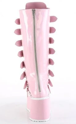 Demonia DAMNED-318 Baby Pink Holographic Boots Shoes