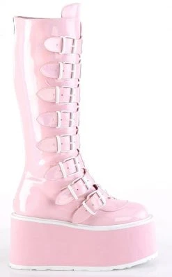 Demonia DAMNED-318 Baby Pink Holographic Boots Shoes