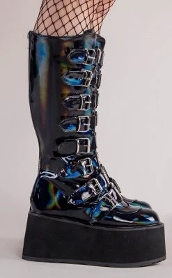 Demonia DAMNED-318 Black Holographic Boots (Au Stock)