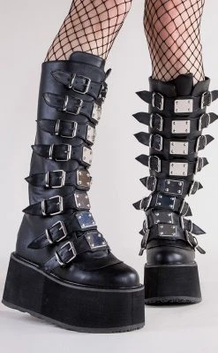 Demonia Shoes DAMNED-318 Black Vegan Leather Boots (AU Stock)