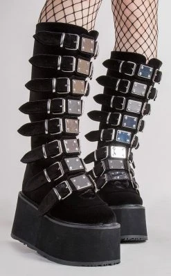 Demonia DAMNED-318 Black Velvet Boots (Au Stock)