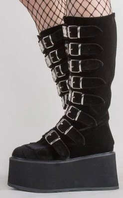 Demonia Shoes DAMNED-318 Black Velvet Boots 9 Demonia Shoes DAMNED-318 Black Velvet Boots
