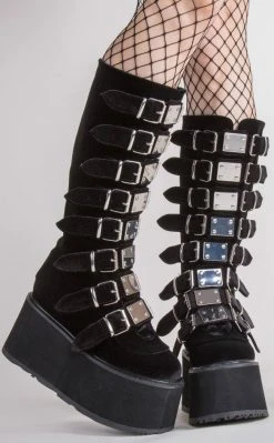 Demonia Shoes DAMNED-318 Black Velvet Boots 10 Demonia Shoes DAMNED-318 Black Velvet Boots