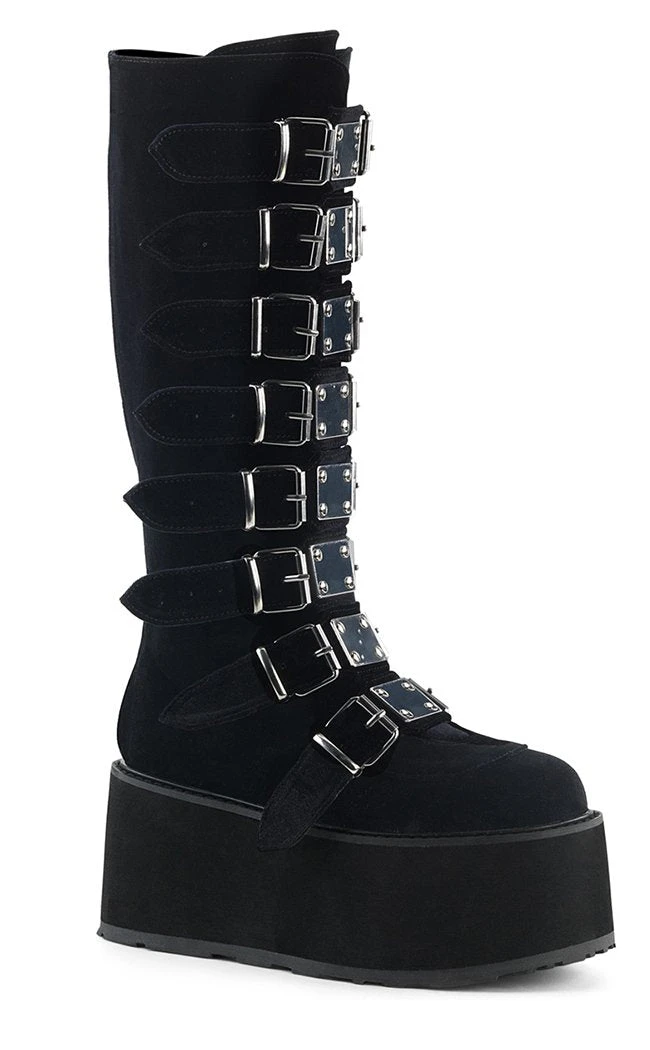 Demonia Shoes DAMNED-318 Black Velvet Boots 7 Demonia Shoes DAMNED-318 Black Velvet Boots