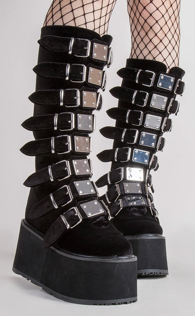 Demonia Shoes DAMNED-318 Black Velvet Boots 3 Demonia Shoes DAMNED-318 Black Velvet Boots