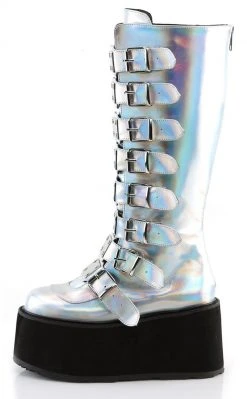 Demonia DAMNED-318 Silver Holographic Boots Shoes