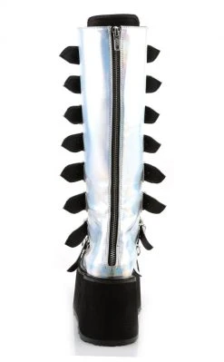 Demonia DAMNED-318 Silver Holographic Boots Shoes