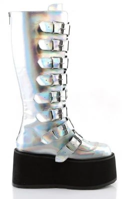 Demonia DAMNED-318 Silver Holographic Boots Shoes