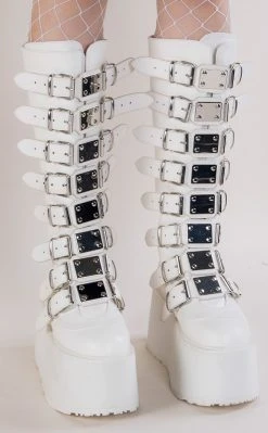 Demonia DAMNED-318 White Vegan Leather Boots (Au Stock) Shoes