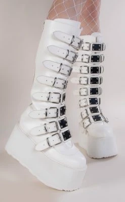 Demonia DAMNED-318 White Vegan Leather Boots (Au Stock) Shoes
