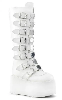 Demonia DAMNED-318 White Vegan Leather Boots Shoes