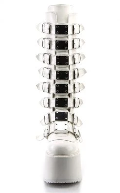 Demonia DAMNED-318 White Vegan Leather Boots Shoes