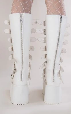 Demonia DAMNED-318 White Vegan Leather Boots Shoes