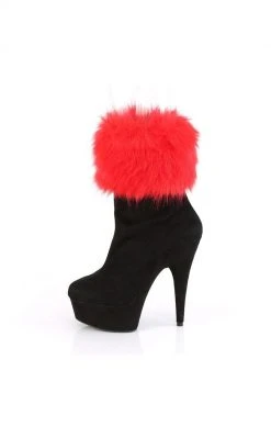 Pleaser DELIGHT-1000 Fur & Black Suede Ankle Boot Pole Shoes