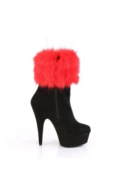 Pleaser DELIGHT-1000 Fur & Black Suede Ankle Boot Pole Shoes