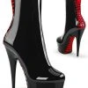 Pleaser DELIGHT-1010 Black Patent & Red Corset Laced Boots