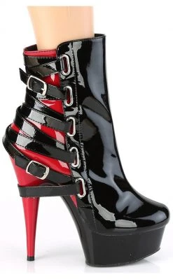 Pleaser DELIGHT-1012 Black/Red Patent Strappy Boots Pole Shoes
