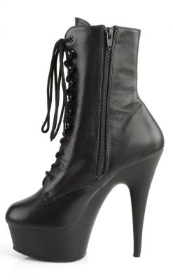 Pleaser DELIGHT-1020 Black Leather Ankle Boots Pole Shoes