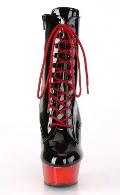 Pleaser DELIGHT-1020 Black Patent Red Chrome Ankle Boots Pole Shoes
