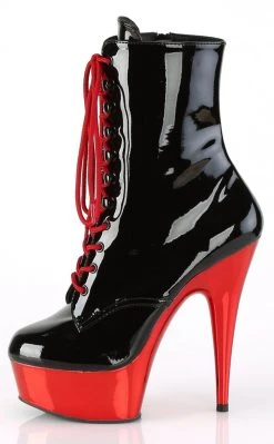 Pleaser DELIGHT-1020 Black Patent Red Chrome Ankle Boots Pole Shoes