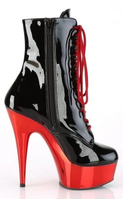 Pleaser DELIGHT-1020 Black Patent Red Chrome Ankle Boots Pole Shoes