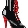 Pleaser DELIGHT-1020 Black Patent Red Chrome Ankle Boots Pole Shoes