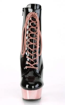 Pleaser DELIGHT-1020 Black Patent Rose Gold Ankle Boots Pole Shoes