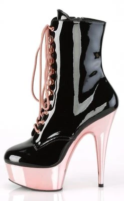 Pleaser DELIGHT-1020 Black Patent Rose Gold Ankle Boots Pole Shoes