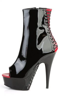 Pleaser DELIGHT-1025 Blk-Red Pat/Blk Ankle Boots