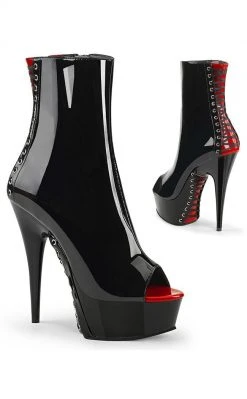 Pleaser DELIGHT-1025 Blk-Red Pat/Blk Ankle Boots