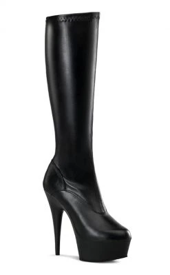Pleaser DELIGHT-2000 Black / Black Matte Knee High Boots