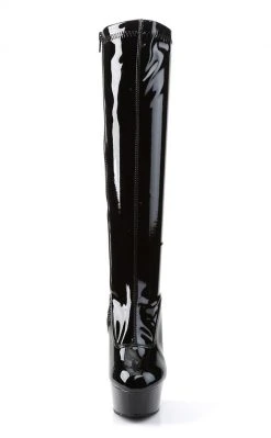 Pleaser Pole Shoes DELIGHT-2000 Blk Str Pat/Blk Knee High Boots