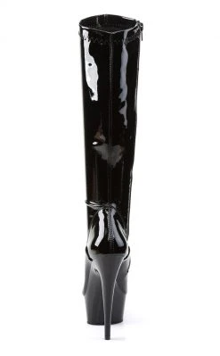 Pleaser Pole Shoes DELIGHT-2000 Blk Str Pat/Blk Knee High Boots
