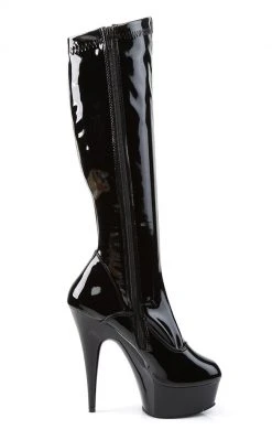 Pleaser Pole Shoes DELIGHT-2000 Blk Str Pat/Blk Knee High Boots