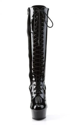 Pleaser DELIGHT-2023 Black Patent Knee High Boots