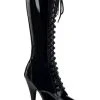 Pleaser DELIGHT-2023 Black Patent Knee High Boots