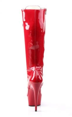 Pleaser DELIGHT-2023 Red Str Pat/Red Knee High Boots
