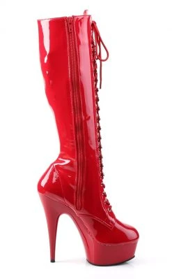 Pleaser DELIGHT-2023 Red Str Pat/Red Knee High Boots
